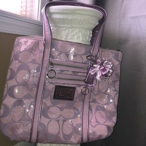 Pink and lavender sequin Coach Poppy tote